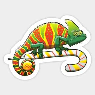 Shy chameleon wearing the perfect camouflage for Christmas Sticker